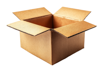 Empty cardboard box on studio high fidelity minimalist design clean viewpoint product concept isolated on transparent background png
