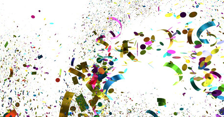 Festive confetti explosion ideal for party, celebration, and holiday designs.  Bright colors and dynamic movement.