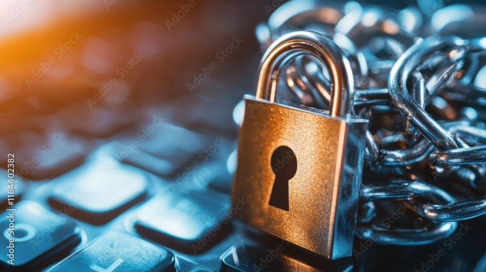 Poster secure padlock and chain concept for data protection and cybersecurity