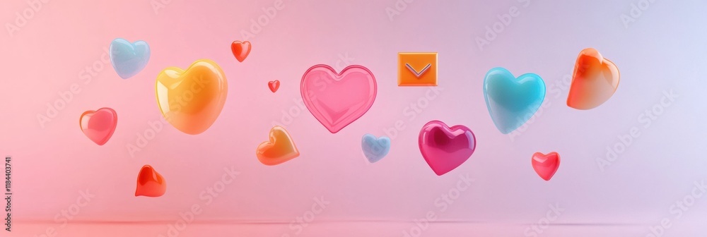 Aufkleber colorful 3d chat bubbles and hearts float in a vibrant digital environment, perfect for expressing e