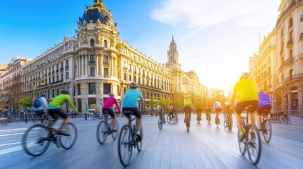 Obraz premium Cycling through City Streets at Sunset 