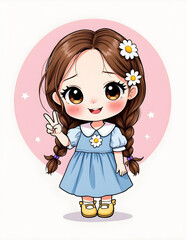 cartoon character cute girl with flowers
