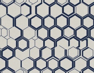 Abstract Geometric Hexagon Pattern: Seamless Navy Blue and Beige Tile Texture