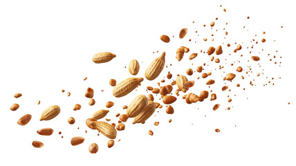 Flying or falling peanuts on transparent PNG or white background. nutritious nuts, healthy foods concept.