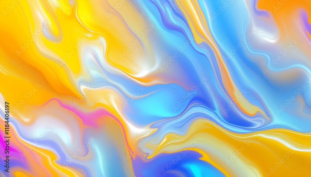 Aufkleber Serenity in simplicity. Minimalistic yellow abstract background concept. Yellow waves flow smoothly in the background. Abstract layered waves in shades of orange and yellow on the background