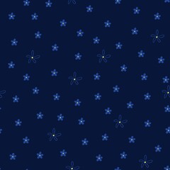 Seamless pattern with small flowers on dark blue background 