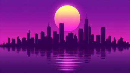 Fototapeta premium Purple Cityscape Sunset Illustration
