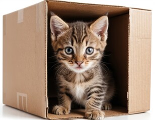 Adorable Kitten Playing Hide-and-Seek Inside a Cardboard Box