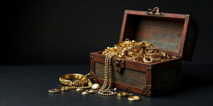 A treasure chest overflowing with exquisite golden jewelry