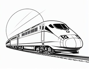 High-Speed Train Illustration: Modern, Sleek, Fast Rail Design for Travel Branding, Transport Ads, Social Media, Brochures, Black and White, Minimalist, Iconic Railway Art. Ai generated image.