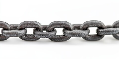 Obraz premium Metal chain component displayed against a white background, showcasing the intricate design and texture of the metal chain. This metal chain offers versatility for various applications.