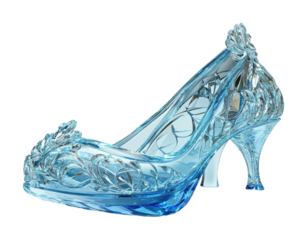 Elegant glass slipper on artistic display high fidelity front view fantasy concept isolated on transparent background png