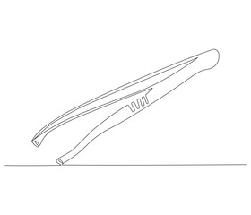 One continuous line drawing of Medical tweezers . Single line of Medical tweezers vector illustration