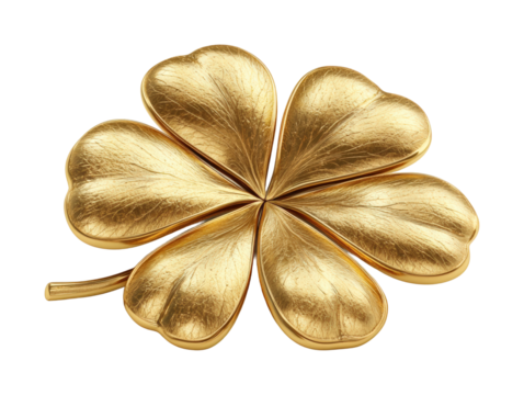 Golden leaf clover icon high fidelity design minimalist style digital concept isolated on transparent background png