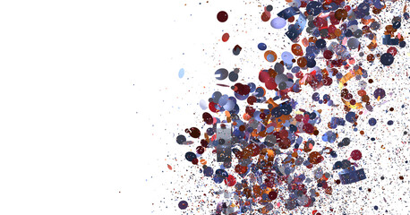 Abstract image of colorful confetti explosion on white background. Perfect for celebration, party, or festive designs.