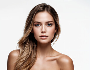Fototapeta premium A woman has long blonde hair and flawless skin.