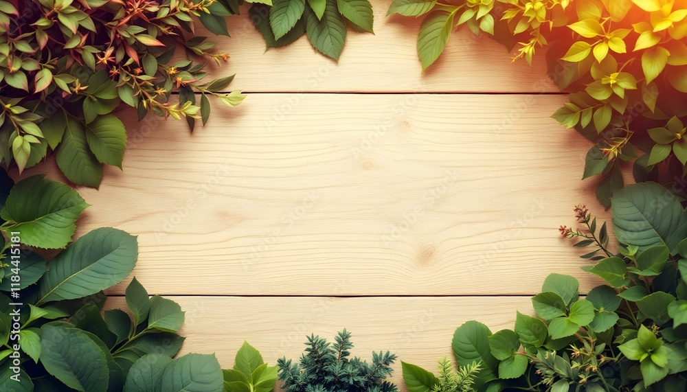 Poster top view of wood or plywood for backdrop, light wooden table with nature pattern and color. blank wo
