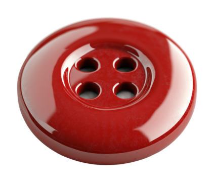 Red sewing button on close-up high fidelity minimalist style isolated on transparent background png