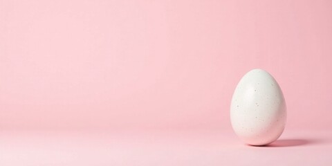 Fototapeta premium Single Speckled Egg on Pink Background, Perfect for Springtime Designs
