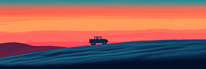 Fototapeta premium Scene is peaceful and serene, as the truck is the only object in the scene