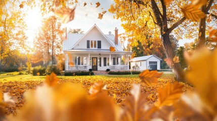 Charming Autumn Countryside Home Surrounded by Vibrant Fall Foliage