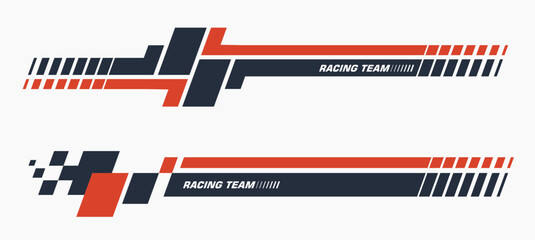 Set of premium car stripes. Car side decoration. Car race stripes. Racing line sticker design. Graphic sport decal vinyl element. Automobile decoration. Vector racing design  © Gravico