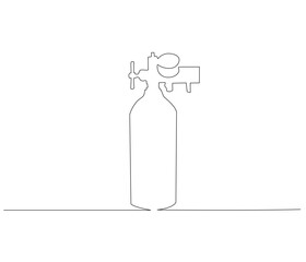 One continuous line drawing of oxygen cylinder . Single line of oxygen cylinder vector illustration