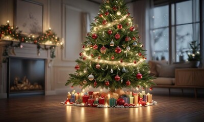 Christmas tree decorated with ornaments and garlands, Christmas tree, tree, holiday decor