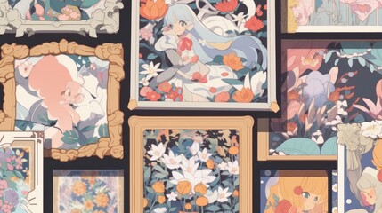 Obraz premium Decorative Art Frame Mock-Up, elegant blank frames arranged in a stylish gallery setting, perfect for showcasing posters and enhancing interior aesthetics.