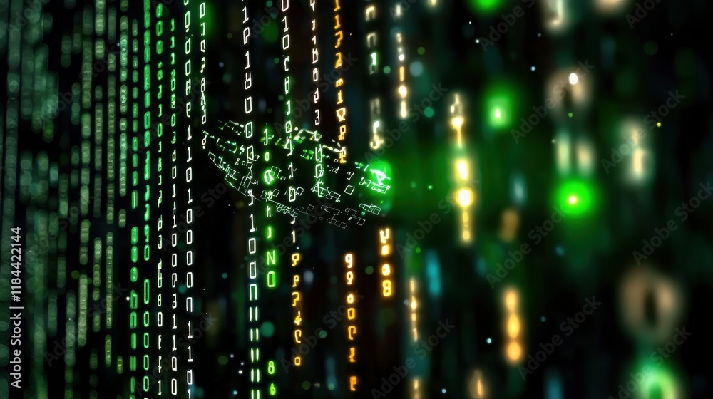 Poster glowing digital code matrix background with futuristic style