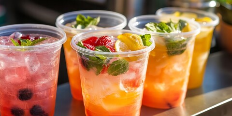 Cocktail containers filled with refreshing summer drinks in plastic drink cups are perfect for enjoying warm days. These versatile cocktail containers enhance any summer gathering.