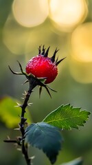 Obraz premium Bright Red Berry Sparkles Under Sunlight