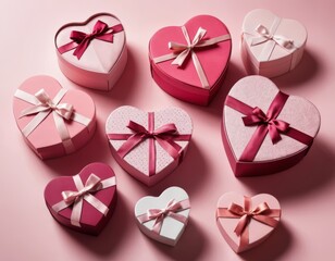Heart-Shaped Gift Boxes, Valentine's Day Presents, Pink and Red Romance