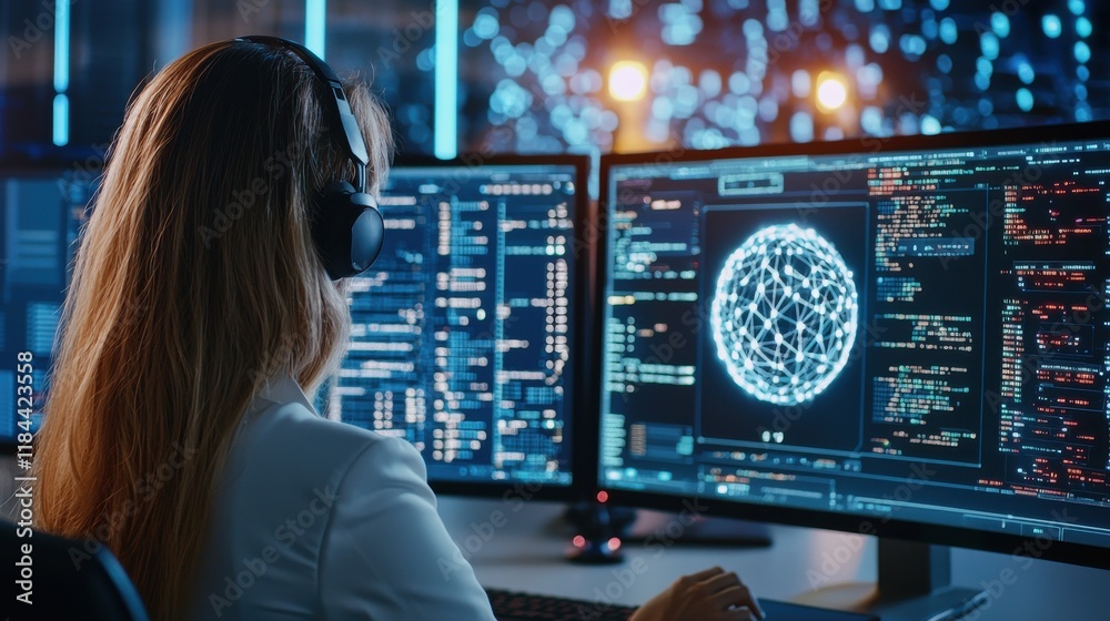 Poster futuristic data analytics dashboard with intelligence concepts and technology symbols