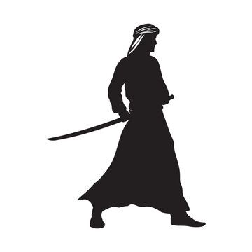 Arabian sword man silhouette vector illustration