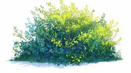 Obraz premium Cartoon Shrub Illustration, vibrant green leaves, whimsical design, suitable for animations, games, and children's books, isolated on a clean white background, playful and engaging.