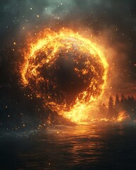 Concept of global warming, dying Earth, rising temperatures, forest fires, dying oceans, extreme climate change, collapsing ecosystems, environmental destruction