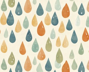 Elegant Raindrops Pattern in Muted Orange, Blue, Green on Neutral Background, Ideal for Wallpaper, Adds Charm to Home Decor
