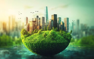 Ecofriendly environment for Earth Day, colorful globe, clean rivers, green cities, renewable energy, thriving ecosystems, vibrant nature, environmental awareness