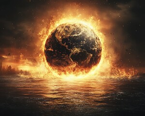 Global warming and climate change crisis, dying planet, severe drought, wildfires, shrinking ice caps, polluted water, extreme storms, environmental tragedy
