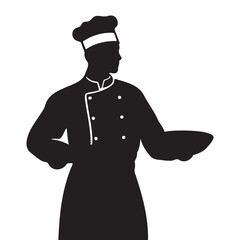 Chef with a bowl in hand silhouette vector illustration