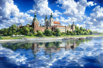 Obraz premium Castle by the River Illustration