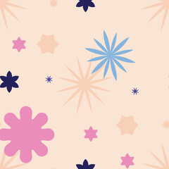 Abstract Seamless Pattern. A mix of Purple lavender pink and blue geometric shapes, stars and circles for modern design