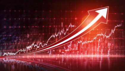 Financial growth trends represented in dynamic digital graphics with upward arrows highlighting progress and success