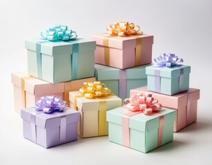 Naklejka premium Pastel Gift Boxes with Bows: A Colorful Stack of Presents