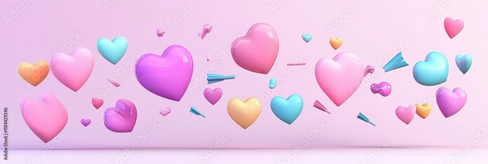 Fototapete floating 3d chat bubbles and hearts create a vibrant and playful atmosphere in a cheerful digital la