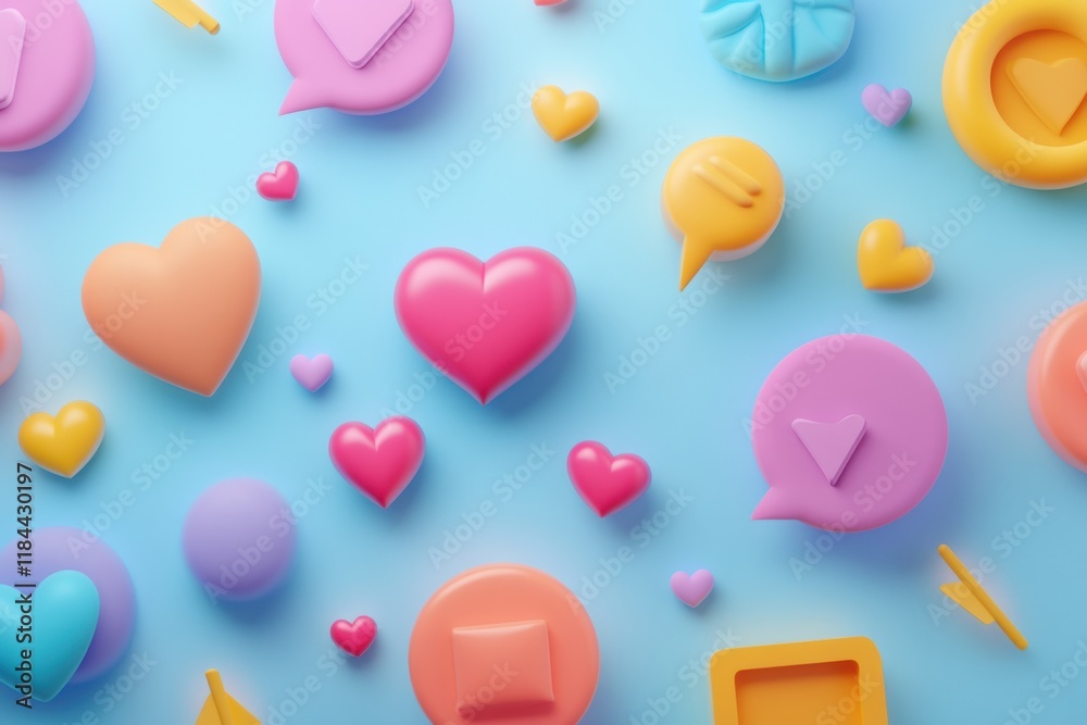 Leinwandbilder floating 3d chat bubbles and hearts in bright colors creating a lively digital atmosphere. generativ