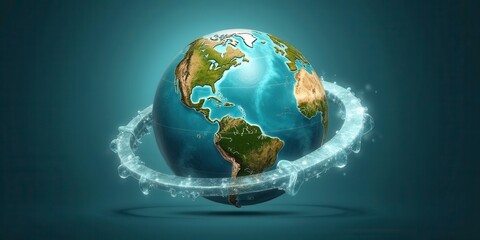 Naklejka premium Glowing Ring Orbiting Realistic Earth Globe