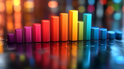 colorful bar graph rises against a blurred, multi-colored background