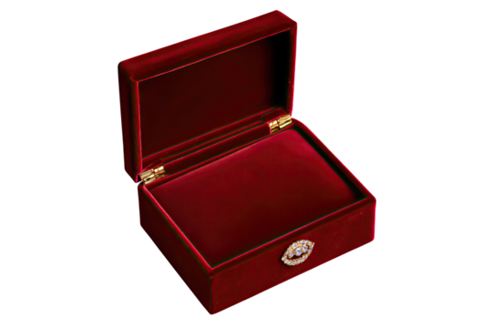 Velvet prosperity idea. Elegant red velvet jewelry box with intricate details, perfect for storing treasures.